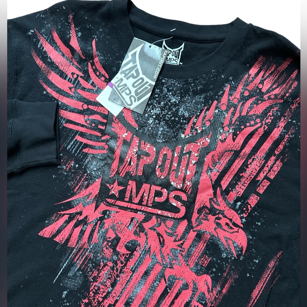 Tapout Shirt Mens XXL Black Grunge Thermal Waffle‎ Knit Long Sleeve Gothic MMA
